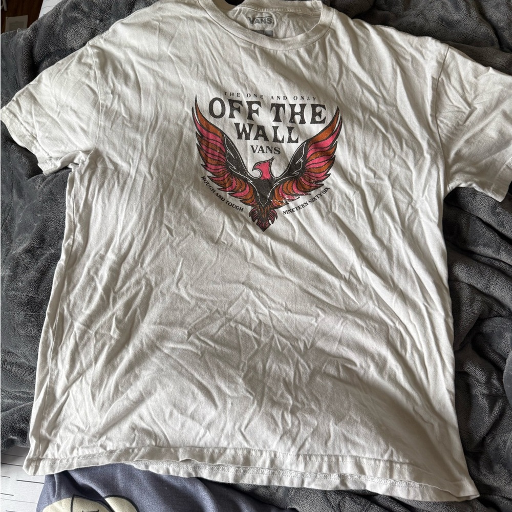 White Short Sleeve Graphic Tee with Red Wing Design